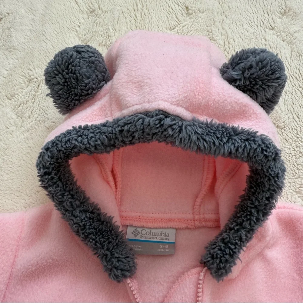 Columbia Baby Pink One Piece Fleece Bunting Suit with Bear Ears